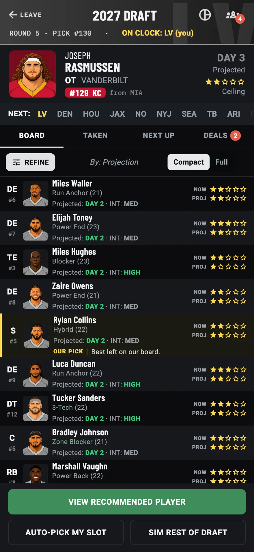 Draft room in round 5 with your club on the clock